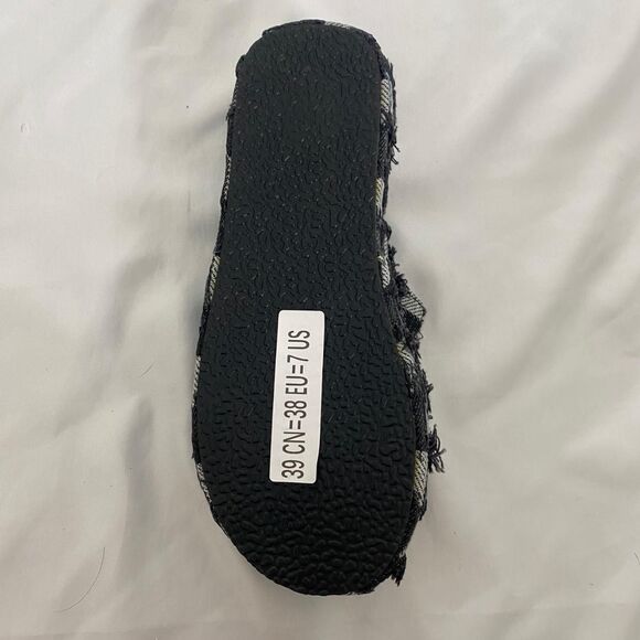 Distressed Dark Denim Checkered Platform Sandal Slides US 7 - Picture 5 of 5